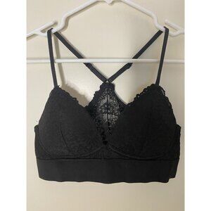 PINK Victoria’s Secret S Lace Bralette Black Strappy Racerback Wireless Lined